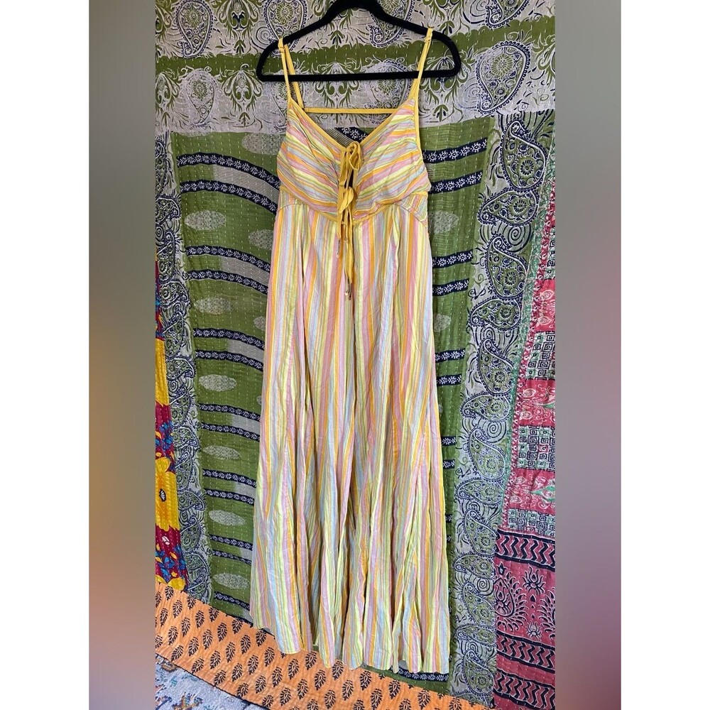 Free People Citrus Combo Poplin Dream Weaver Boho Maxi Dress Size Extra Large - Picture 3 of 16